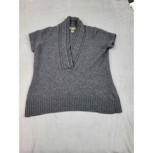 Eddie Bauer Merino Wool Sweater Womens XL Gray Shawl Collar V Neck‎ Outdoor